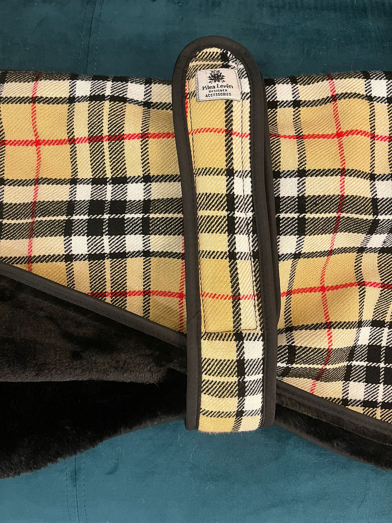 camel tartan velcro coat